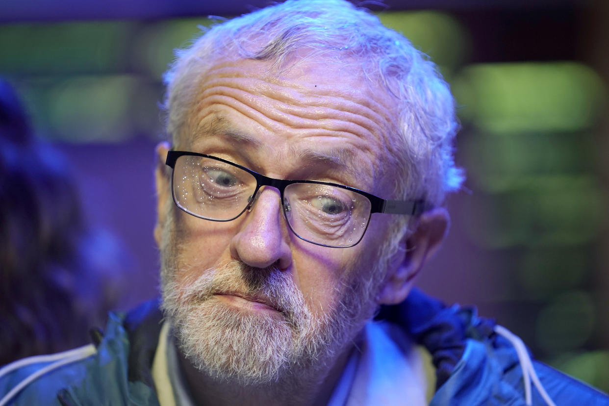 MACHYNLLETH, WALES - AUGUST 16: Labour leader Jeremy Corbyn braves the rain as he visits The Centre For Alternative Technology (CAT) on August 16, 2019 in Machynlleth, Wales. During the Labour party leaders tour he viewed exhibits that the Centre for Alternative Technology believes could help avoid disastrous climate change. CAT offers practical solutions and hands-on learning to help create a zero carbon world. (Photo by Christopher Furlong/Getty Images)