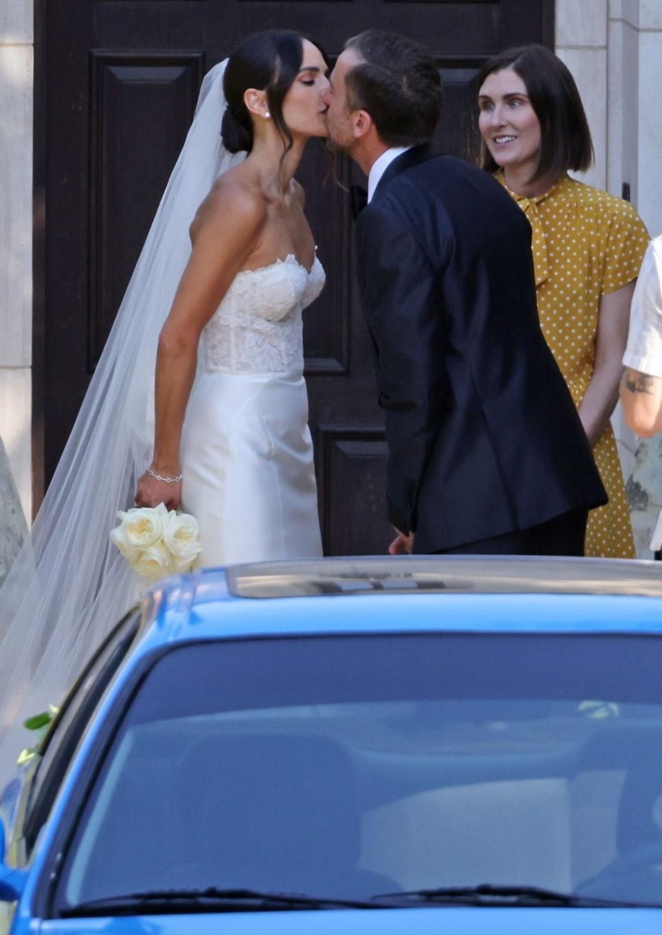 Santa Barbara, CA - *EXCLUSIVE* - Jordana Brewster and Mason Morfit tie the knot with cars from Fast and the Furious at their wedding in Santa Barbara. Co-star Vin Diesel was pictured running into the venue as he arrived late for the 5 o clock wedding, unfortunately he missed the ceremony. Pictured: Jordana Brewster, Mason Morfit BACKGRID USA 3 SEPTEMBER 2022 USA: +1 310 798 9111 / usasales@backgrid.com UK: +44 208 344 2007 / uksales@backgrid.com *UK Clients - Pictures Containing Children Please Pixelate Face Prior To Publication*