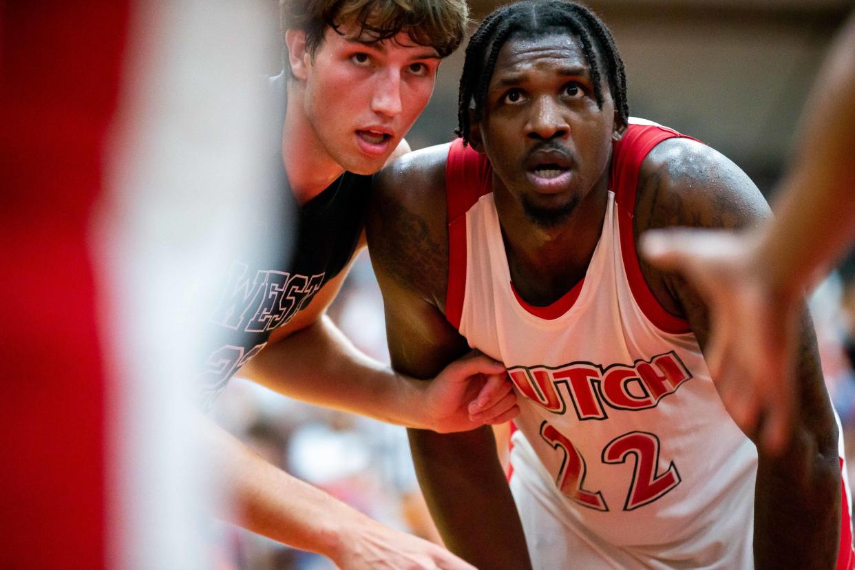 Holland's Coreontae DeBerry, the event's organizer, looks on after a foul call  Sunday, Aug. 7, 2022, at Holland High School. 