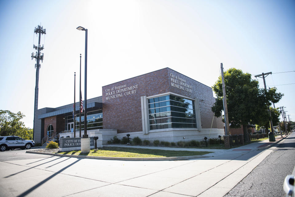 The police department and municipal court building in Ferguson, Missouri.