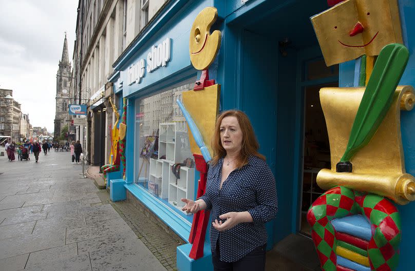 A view of the Edinburgh Fringe shop and ticket office on Edinburgh's Royal Mile, in Edinburgh, Scotland, Wednesday April 1, 2020