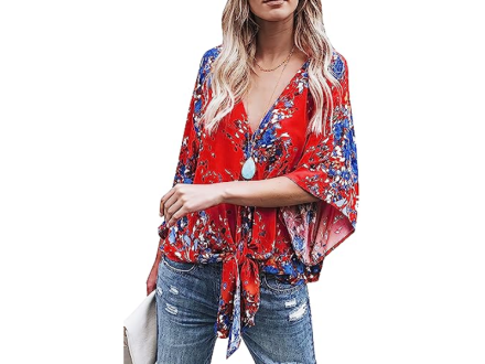 IEPOFG Women Loose Flowy Blouse Hide Belly Tunic For Legging Casual Dressy  V-Neck Top Ruffle Sleeve Trendy Plain Cute Tee