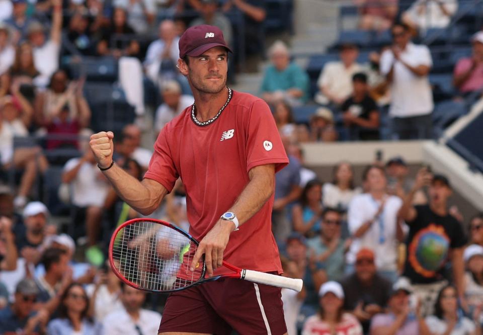 Tommy Paul celebrates during his first-ever match at Arthur Ashe Stadium.