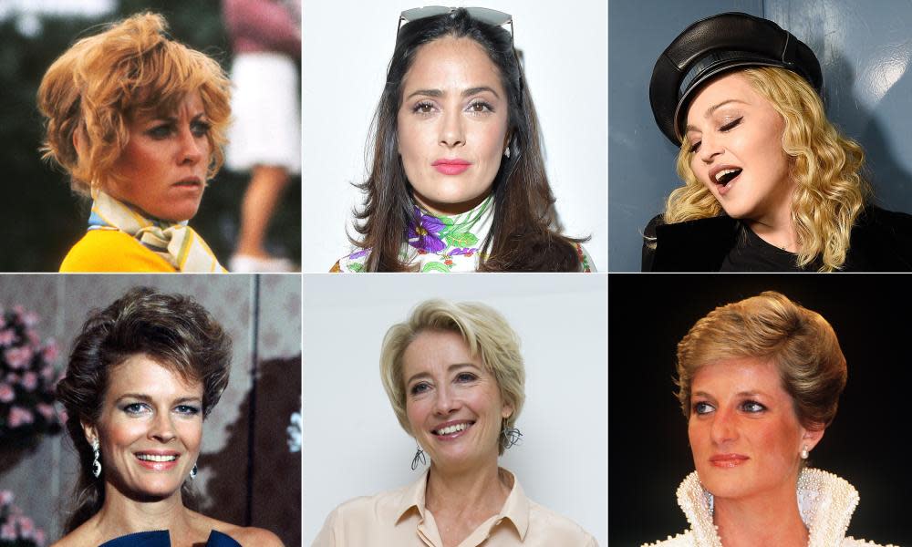 Refuseniks … (clockwise from top left) Jan Stephenson, Salma Hayek, Madonna, Diana, Emma Thompson and Candice Bergen.
