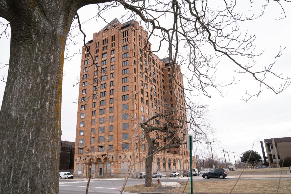 The currently abandoned Lee Plaza on Detroit's west side will soon be reborn as an affordable senior high-rise. Mayor Mike Duggan was joined by developers of the Roxbury Group and Ethos Development Partners and city and state officials to officially announce the redevelopment project of the Lee Plaza on Jan. 20, 2022.