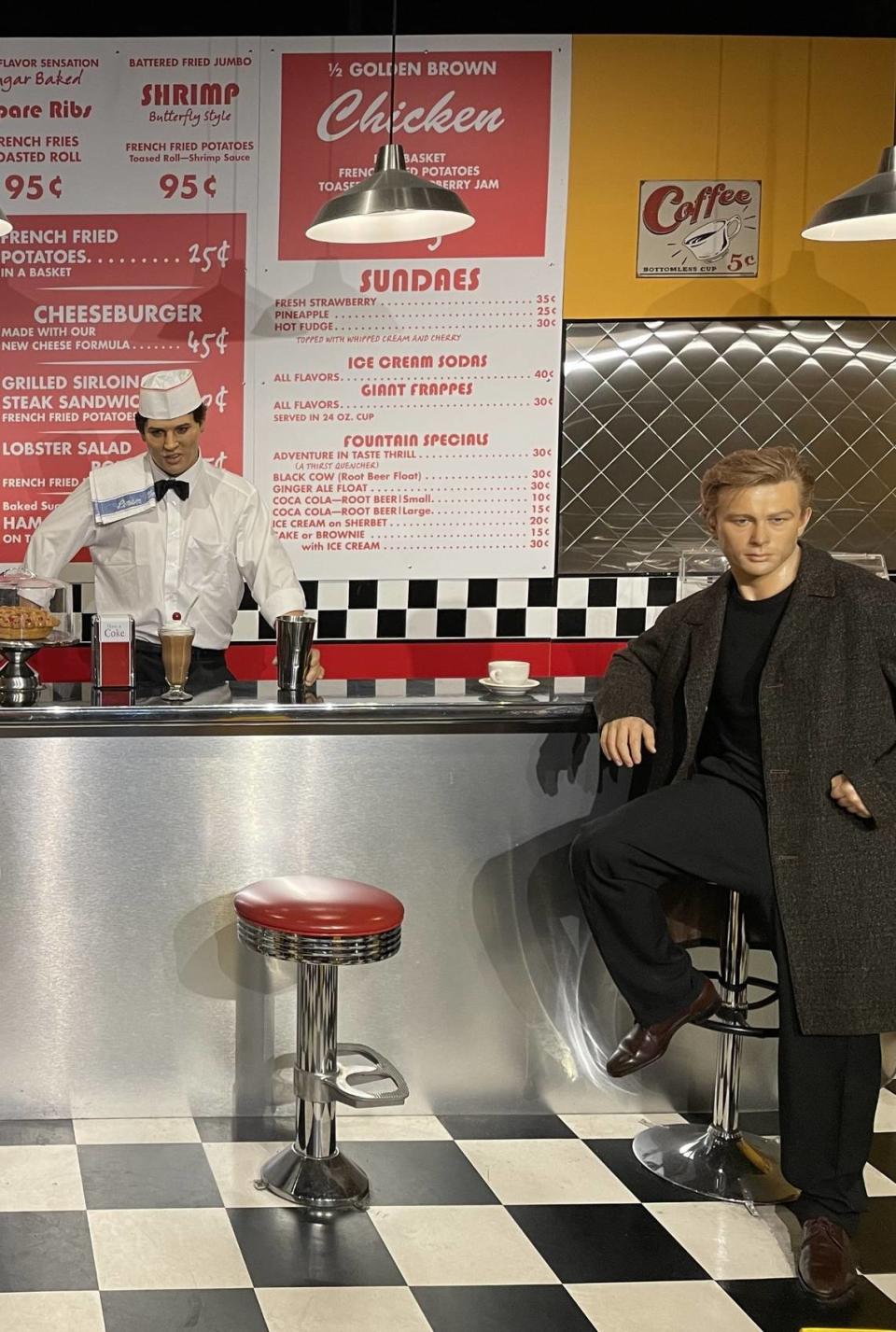Elvis Presley might make a visit to the Hollywood Wax Museum in Myrtle Beach to see himself portrayed as an attendant at a soda fountain. He’s surrounded by other icons, such as James Dean.