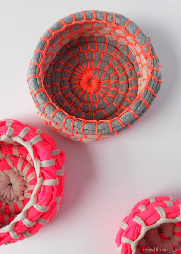 Fill <a href="http://www.huffingtonpost.com/2012/11/19/homemade-gift-idea-neon-coiled-bowls_n_2158007.html">these bowls</a> with something they love to make this the ultimate gift.