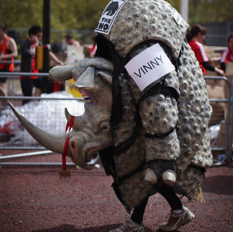 London Marathon hot weather costumes rhino fridge - Credit: Dan Kitwood/Getty