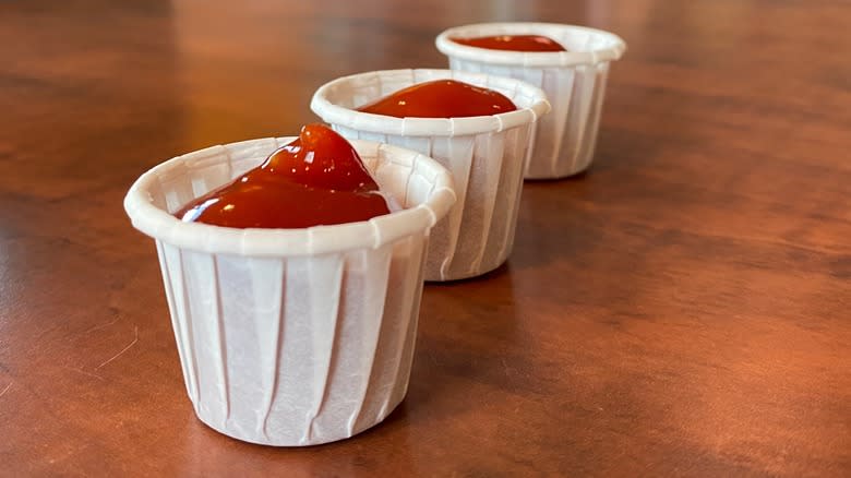 Tomato sauce in paper cups