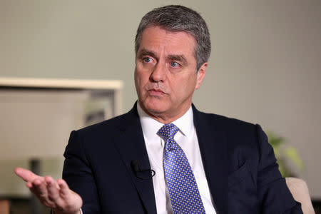 World Trade Organization (WTO) Director-General Roberto Azevedo attends an interview with Reuters at the premises of the Senate in Mexico City, Mexico April 4, 2019. REUTERS/Luis Cortes