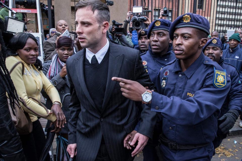Oscar Pistorius has been freed from prison. He is pictured here leaving the High Court in Pretoria, during a pre sentencing hearing in 2016. (AFP via Getty Images)
