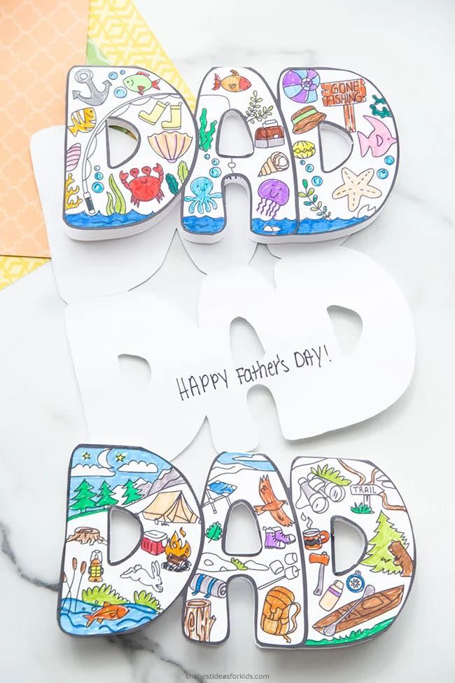 diy fathers day cards color in dad card