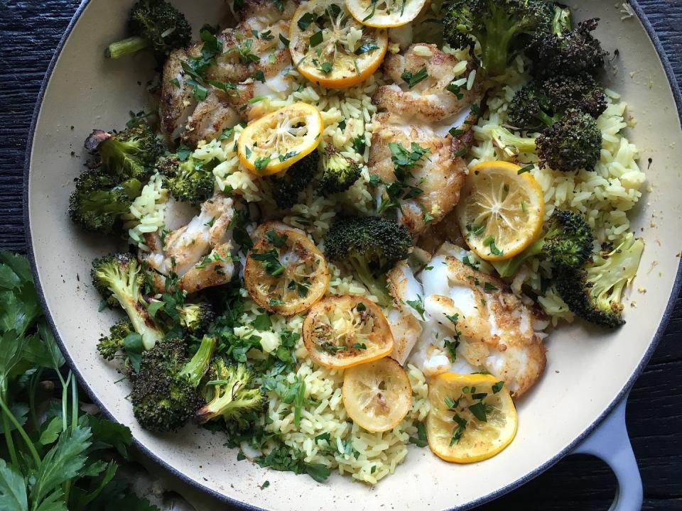 Ginger-Lemon Cod with Roasted Broccoli and Rice