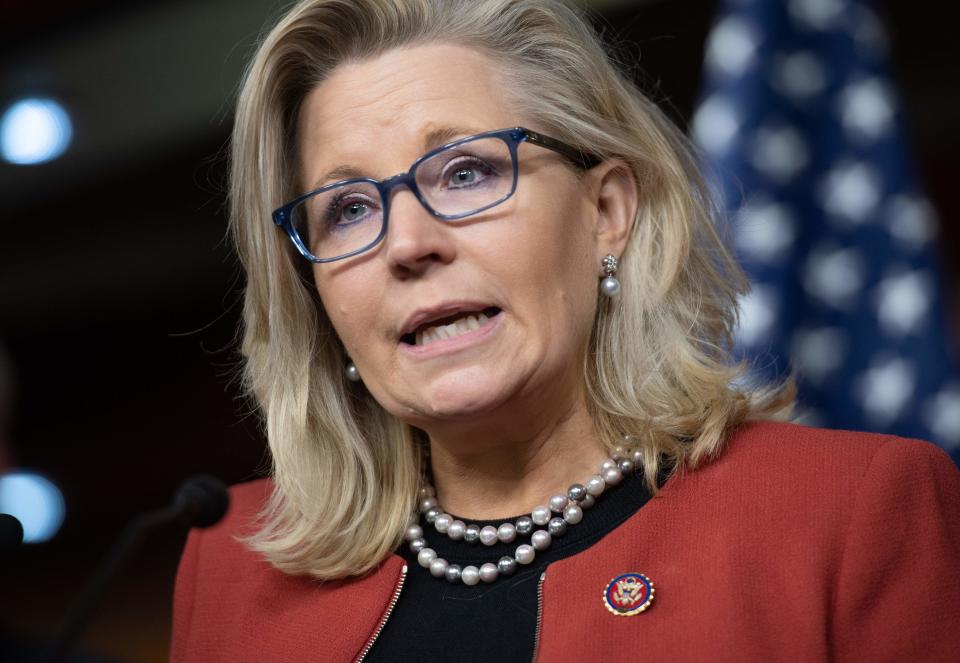 US Representative Liz Cheney, Republican of Wyoming, speaks during a press conference on Capitol Hill in Washington, DC, October 22, 2019.