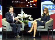 The First Lady wore a MaxMara ‘Geleda’ dress as she participated in a town hall meeting on the opioid crisis as part of her “Be Best” initiative at the Westgate Las Vegas Resort & Casino. [Photo: Getty]