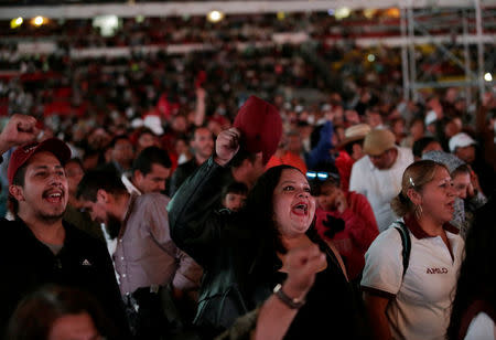 Supporters attend the closing campaign rally of Mexican presidential candidate Andres Manuel Lopez Obrador at the Azteca stadium, in Mexico City, Mexico June 27, 2018. REUTERS/Daniel Becerril