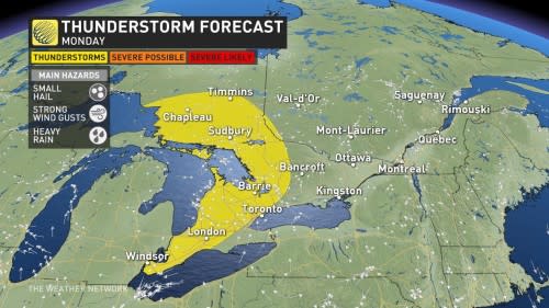 Ontario storm risk Monday