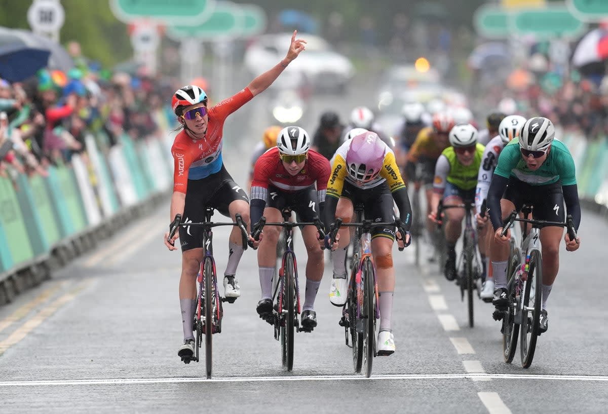 Christine Majeurs celebrated too early at the final stage of the Tour of Britain Women (Martin Rickett/PA Wire)