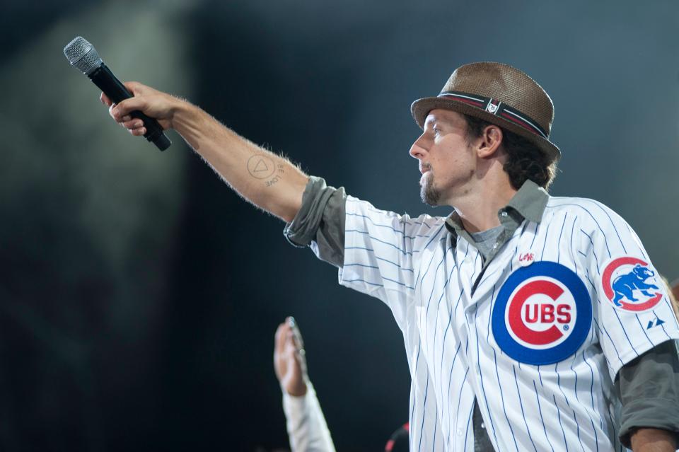 Jason Mraz performs onstage at Wrigley Field, Chicago.