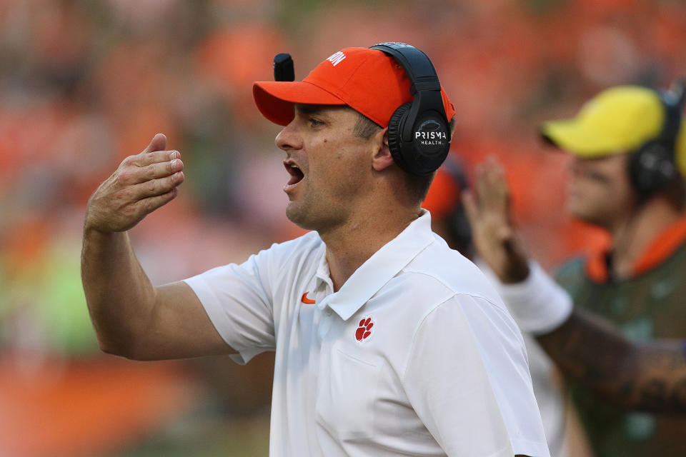 CLEMSON, SC - OCTOBER 12: Jeff Scott offensive coordinator of Clemson during a college football game between Florida State Seminoles and the Clemson Tigers on October 12, 2019, at Clemson Memorial Stadium in Clemson, SC. (Photo by John Byrum/Icon Sportswire via Getty Images)