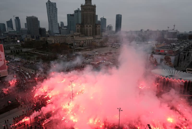 People mark the National Independence Day in Warsaw