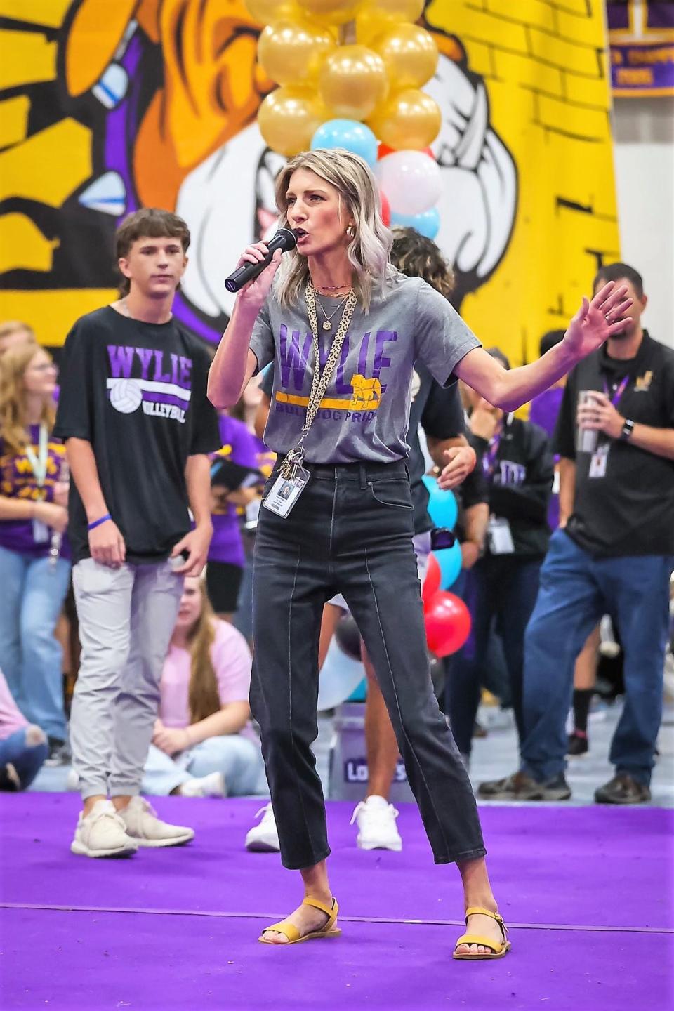 Wylie High Principal Reagan Berry firing up the Bulldogs for a football game. Berry is a "20 Under 40" selection for 2023.