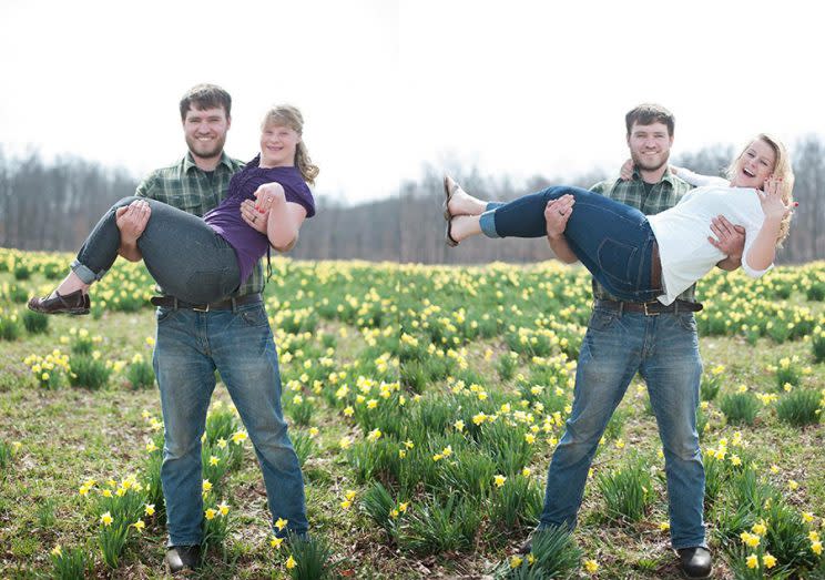 Will with his fiancée, Ashley, right; with her sister Hannah, left. (Photo: Bret and Brandie Photography)