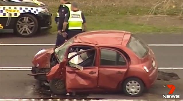 The car was badly damaged in the fatal crash. Photo: 7 News