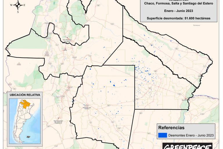 La geolocalización de los desmontes que relevó la ONG ambientalista para el primer semestre del año