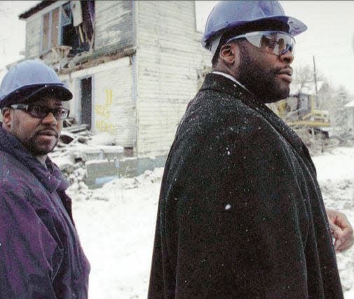 Detroit Mayor Kwame Kilpatrick walks with Bobby Ferguson of Ferguson Enterprises Inc. in a 2002 photo.