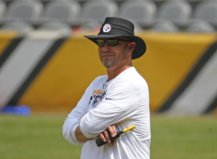 PITTSBURGH, PA - JULY 29:  Matt Canada of the Pittsburgh Steelers in action during training camp at Heinz Field on July 29, 2021 in Pittsburgh, Pennsylvania. (Photo by Justin K. Aller/Getty Images)