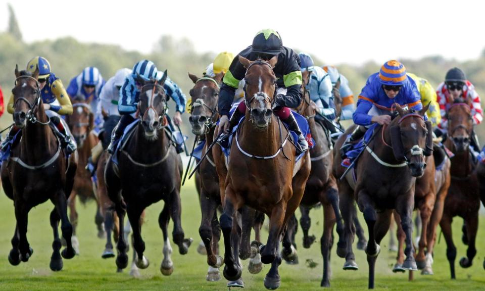 <span>Magical Zoe, the 11-2 favourite, leads the field heading into the finish.</span><span>Photograph: Steven Cargill/racingfotos.com/Shutterstock</span>