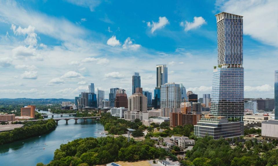 Soaring to 1,022 feet, Waterline will become the tallest tower in Texas when it opens in 2026. The The mixed-use high-rise in downtown Austin will have hotel rooms, office space and apartment units.