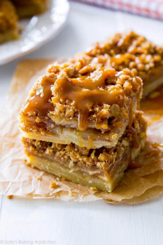 <p>Sally's Baking Addiction</p><p>Made with a shortbread crust, spiced apple filling, streusel topping, and homemade salted caramel, apple pie bars are just as delicious as apple pie, but much simpler to make. You’ll love this fun twist on a classic dessert! </p><p><strong>Get the recipe: <em><a href="https://sallysbakingaddiction.com/salted-caramel-apple-pie-bars/" rel="nofollow noopener" target="_blank" data-ylk="slk:Salted Caramel Apple Pie Bars;elm:context_link;itc:0;sec:content-canvas" class="link ">Salted Caramel Apple Pie Bars</a></em></strong></p>