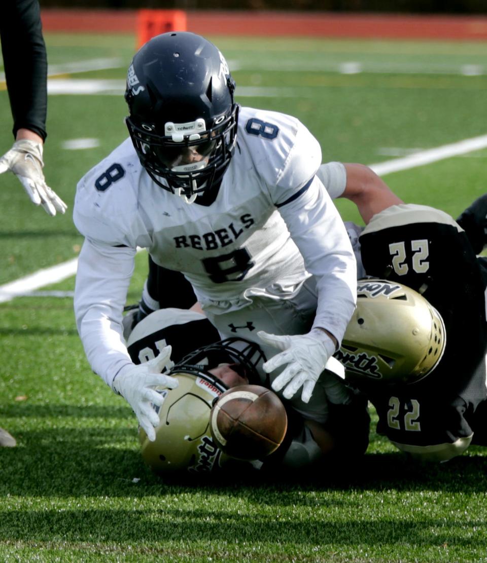 South Kingstown running back Amani Boamah in action against North Kingstown earlier this season. On Friday, the Rebels topped Portsmouth, 20-14, in Wakefield.