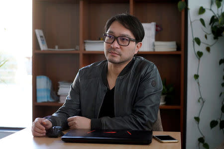 Wu Chung-hsin, chief executive of virtual reality company Vactor Digital, is pictured during an interview with Reuters at the Jinshan Cross Strait Youth Entrepreneurship Base in Shanghai, China January 10, 2018. REUTERS/Aly Song