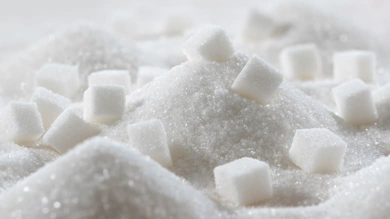 sugar cubes and sugar piles