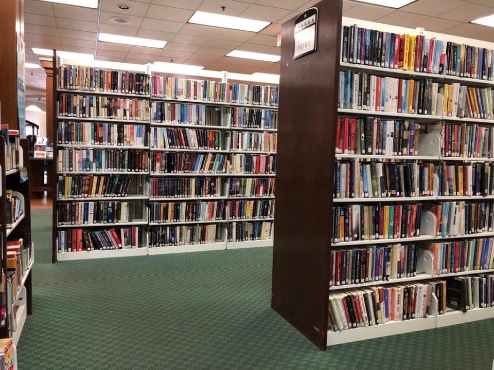 Bookshelves at the Eastern Monroe Public Library's Hughes Main Library on Thursday, Feb. 22, 2024.