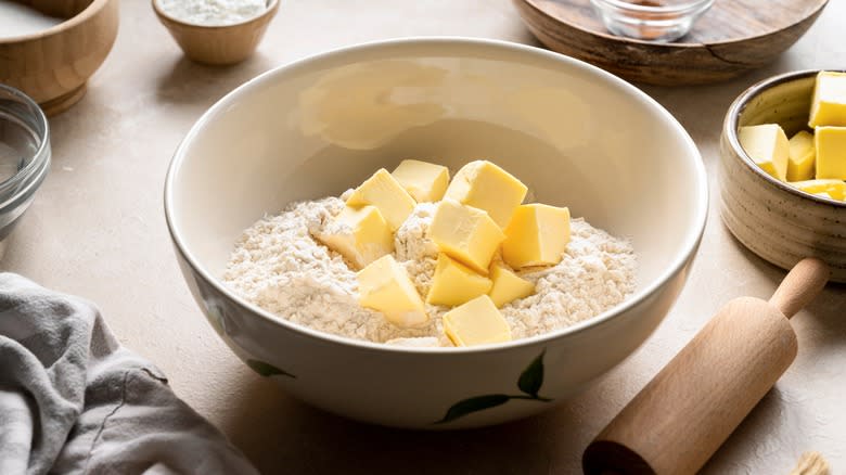 Butter in bowl with flour