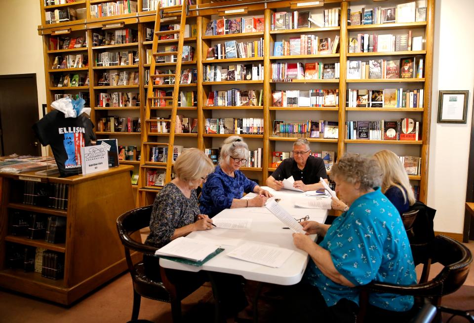 A writers group meets at the Full Circle Bookstore is pictured in Oklahoma City, Tuesday, June 7, 2022. 