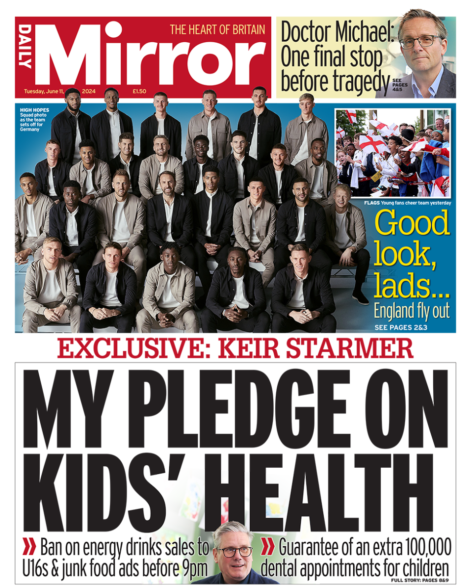 Daily Mirror headline reads: "Exclusive Keir Starmer: My Pledge on Kids' health"