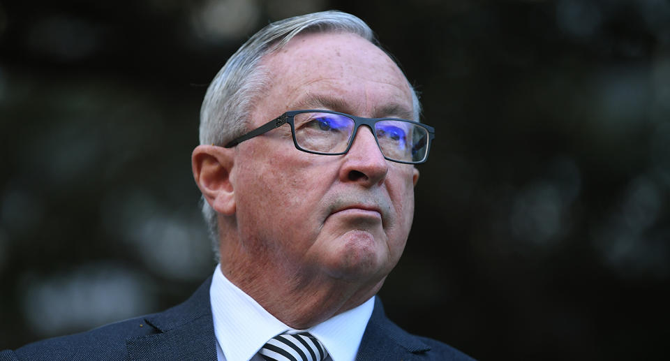 NSW Health Minister Brad Hazzard speaks to media following the start of the COVID-19 vaccination program at Royal Prince Alfred Hospital in Sydney, Monday, February 22, 2021. (AAP Image/Joel Carrett) NO ARCHIVING