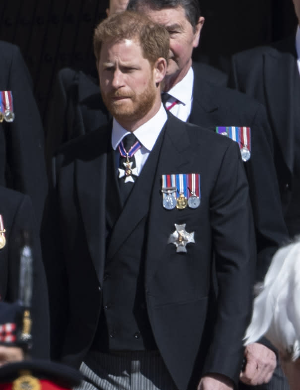 Prince Harry pictured at Prince Philip's funeral