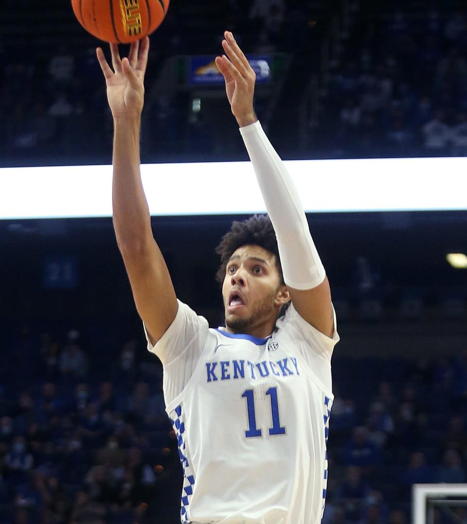 UK's Dontaie Allen puts up a shot in October 2021. Allen has since transferred to WKU.