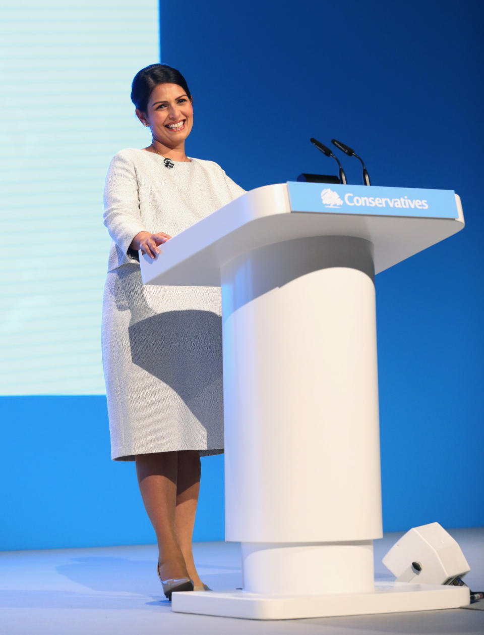 Home Secretary Priti Patel delivers her keynote speech on the third day of the Conservative Party Conference being held at the Manchester Convention Centre. Picture dated: Tuesday October 1, 2019. Photo credit should read: Isabel Infantes / EMPICS Entertainment.