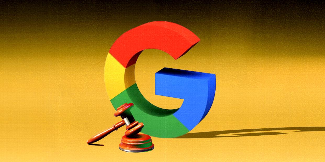 A Google logo with a judge's gavel