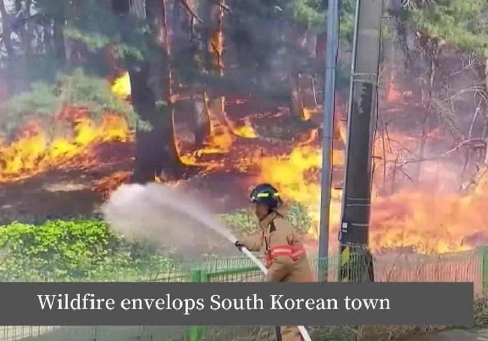 南韓江原道江陵市發生山林大火，令人怵目驚心。