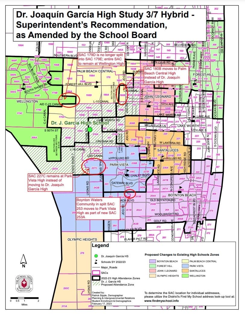 The final boundary map for Dr. Joaquín García High School shows which students will be pulled to the new school and which students will be shuffled to fill empty spots left by movement in the county's midsection. The attendance map was approved March 29.