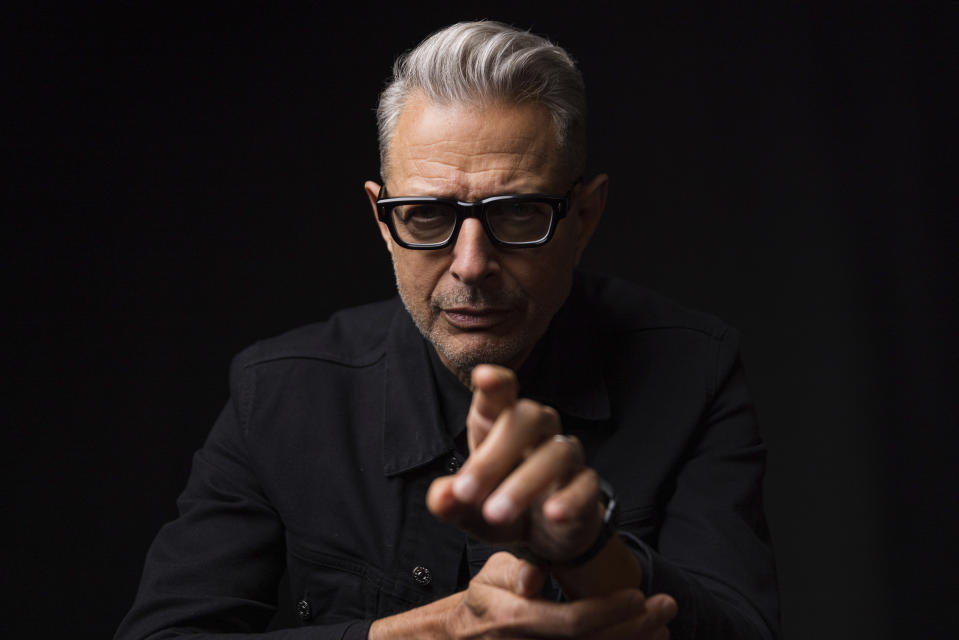 Jeff Goldblum poses for a portrait to promote the film "Jurassic World Dominion" at the Universal Studios Lot in Los Angeles on on Tuesday, May 10, 2022. (Photo by Willy Sanjuan/Invision/AP)