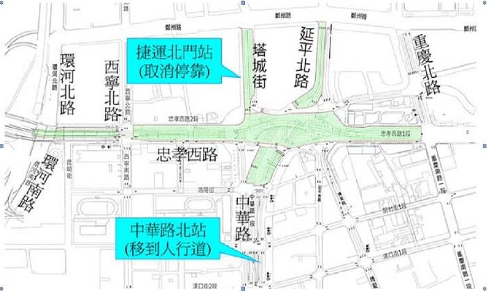 忠孝橋引道拆除。公車站牌。（取自台北市工務局新建工程處網站）